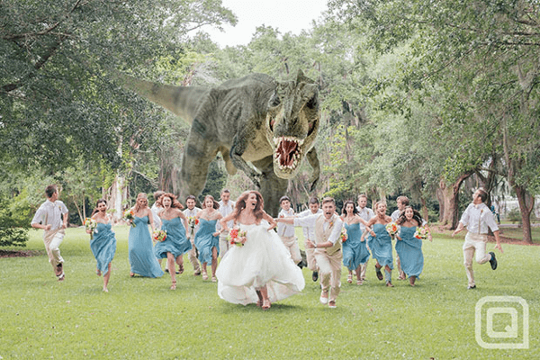 a Hungry T-Rex Chasing the Bridal Party