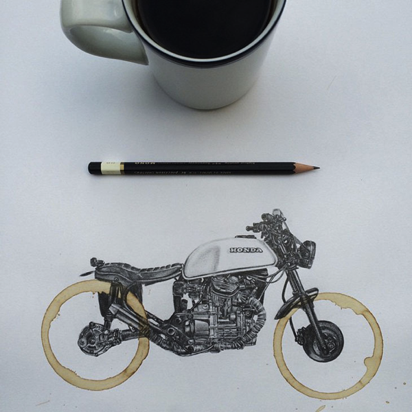 Coffee Stains Become Motorcycle Wheels